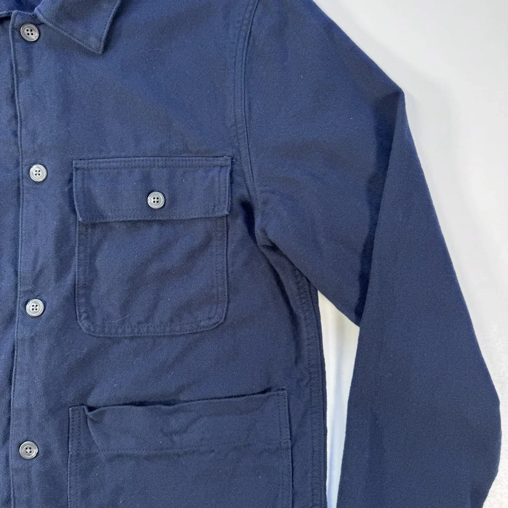 TOPMAN Lightweight Cotton Utility Chore Jacket Mens Small Blue Herringbone